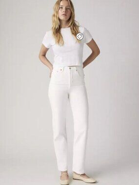 Levi's Cream Ribcage Straight Ankle Jeans | 30 x 27